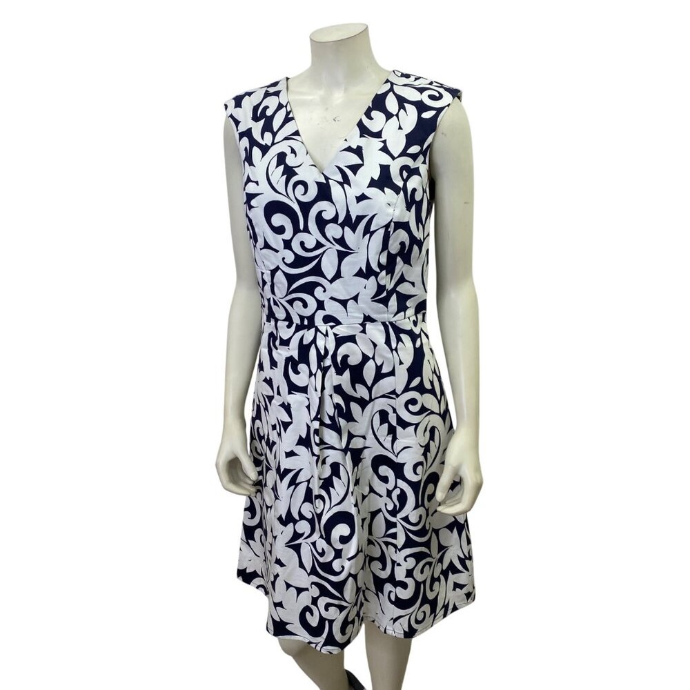 Loft Womens Sleeveless V-Neck A-Line‎ Dress  Navy & White Floral size 8